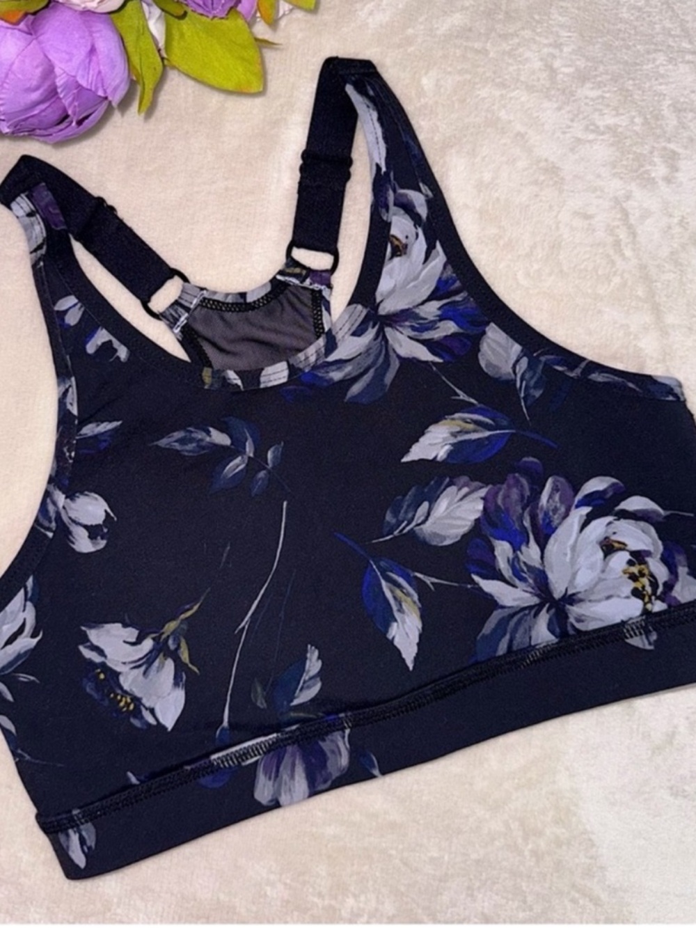 Mono B Black Floral Sports Bra